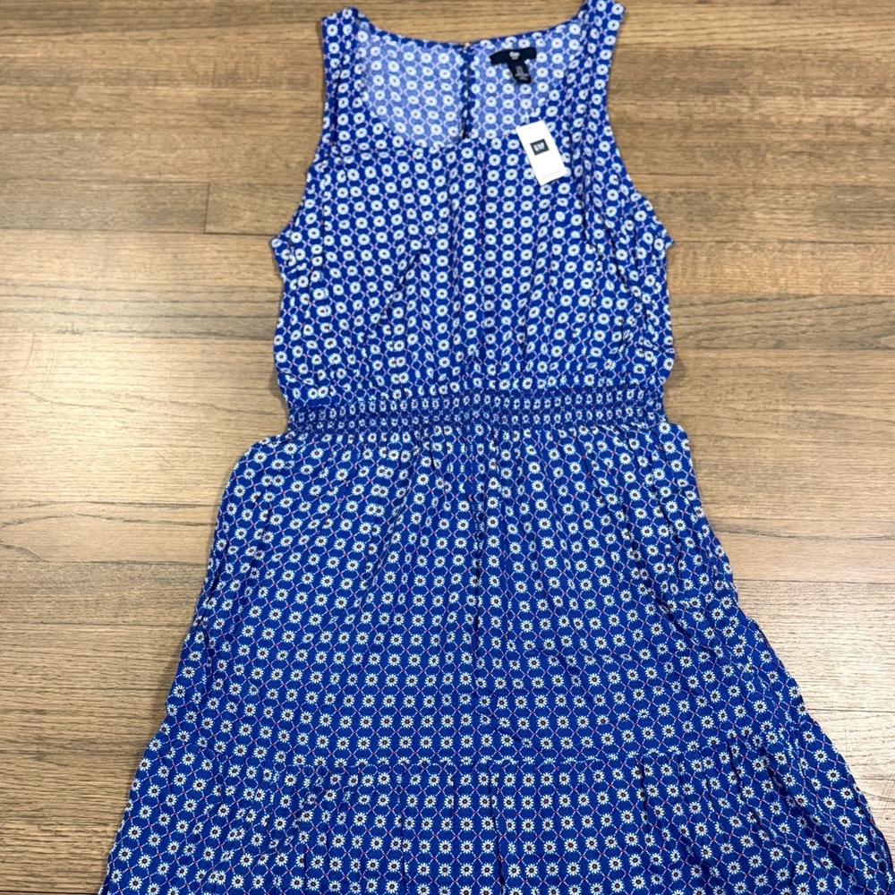 GAP NWT Blue Floral Sleeveless Midi Dress: Size Large